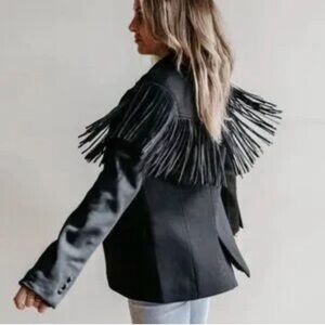 Sold out!!! BLANK NYC Show Stopper Black Ponte Fringe Western Blazer Large